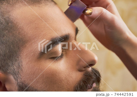 Male face skin, close up. 74442591