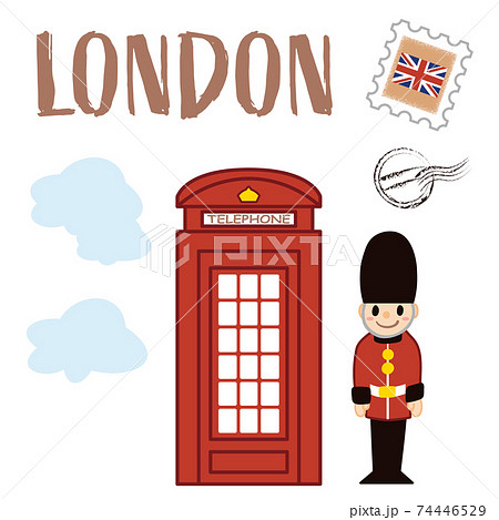 イギリスの衛兵と電話ボックスのイラストのイラスト素材