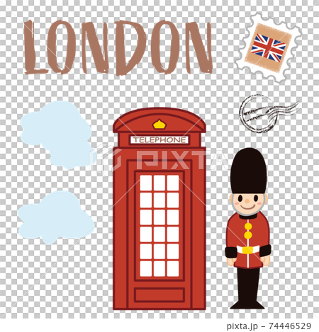 イギリスの衛兵と電話ボックスのイラスト 74446529