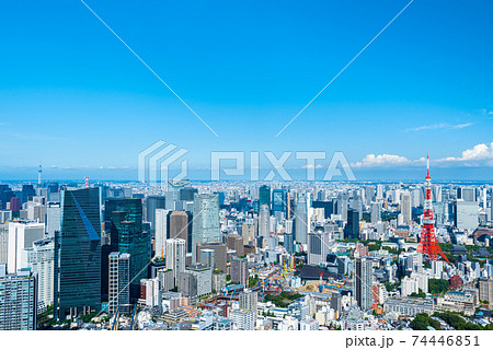 東京都心のパノラマ都市風景・夏の街並み眺望（東京都港区） 74446851