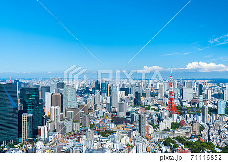 東京都心のパノラマ都市風景・夏の街並み眺望（東京都港区） 74446852