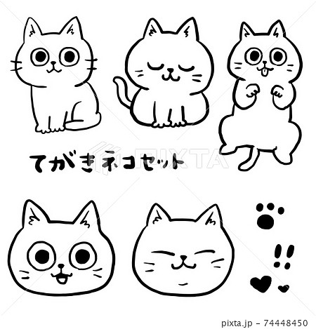 モノクロ手書き猫セットのイラスト素材