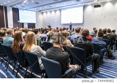 Image of a conference that takes place in a large conference room, workshop for young professionals, training in a large conference room, adult training 74449062