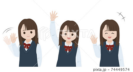 学生 女子生徒 美少女 手を振る バイバイ さようなら ポーズ 上半身 イラスト素材のイラスト素材