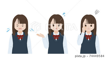 学生 女子生徒 美少女 泣く 悲しい 表情 ポーズ 上半身 イラスト素材のイラスト素材