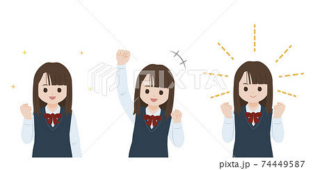 学生 女子生徒 美少女 ガッツポーズ 喜ぶ 嬉しい 上半身 イラスト素材のイラスト素材