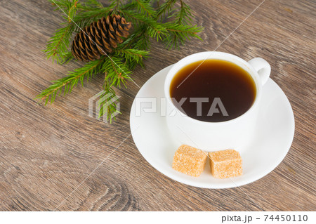 coffee cup with on rustic wooden background 74450110