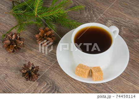 coffee cup with on rustic wooden background 74450114