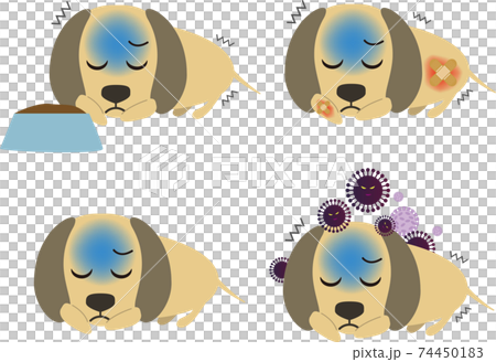 可愛いミニチュアダックスフンド 体調不良セットのイラスト素材