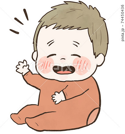 ニコニコ手をあげる手書きの赤ちゃんのイラスト素材