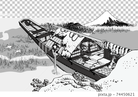 Katsushika Hokusai image Joshu Ushibori black and white white background 74450621