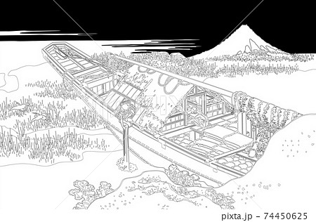 葛飾北斎イメージ常州牛堀線黒バック 葛飾北斎イメージ常州牛堀線黒バック 74450625