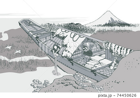 葛飾北斎イメージ常州牛堀銀白バック 74450626