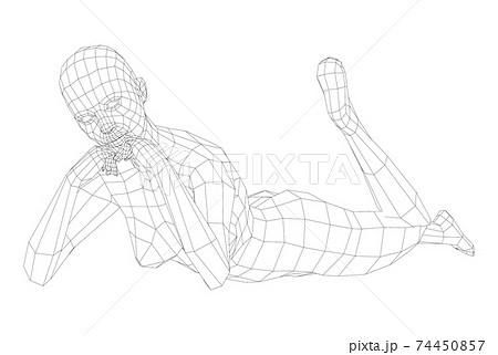 Wireframe girl lies in a sexy pose. Vector 74450857