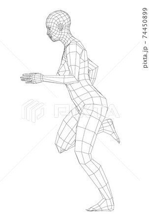 Wireframe running woman. Vector 74450899