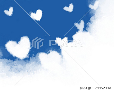 夜空に絵本の様な可愛いハートの雲のイラスト素材