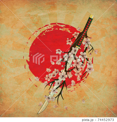Katana with sakura grunge Katana with sakura grunge 74452973