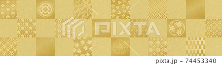 金色　伝統和柄の格子　市松模様　横長背景 74453340