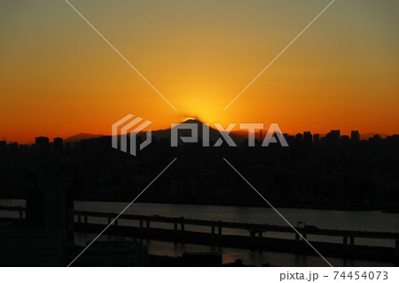 タワーホール船堀から望む夕陽のダイヤモンド富士 タワーホール船堀から望む夕陽のダイヤモンド富士 74454073