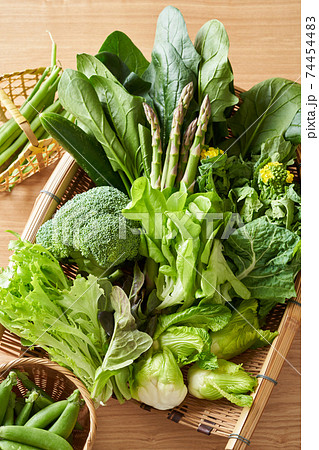 籠に盛られた青野菜 74454483