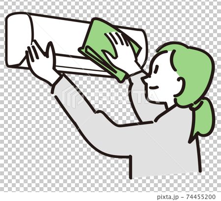 クーラーの拭き掃除をする女性のイラスト素材 クーラーの拭き掃除をする女性のイラスト素材
