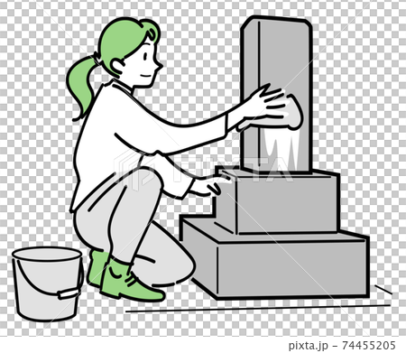 A woman cleaning a grave with a grave visiting service A woman cleaning a grave with a grave visiting service 74455205