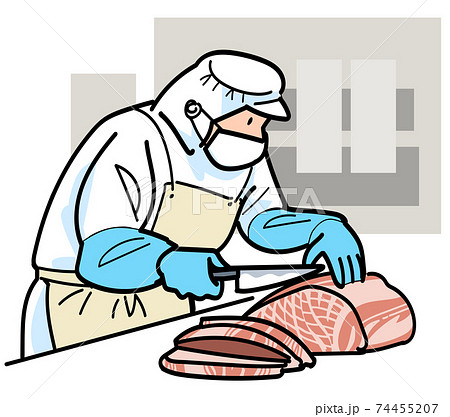 食肉加工の作業をする従業員 食肉加工の作業をする従業員 74455207