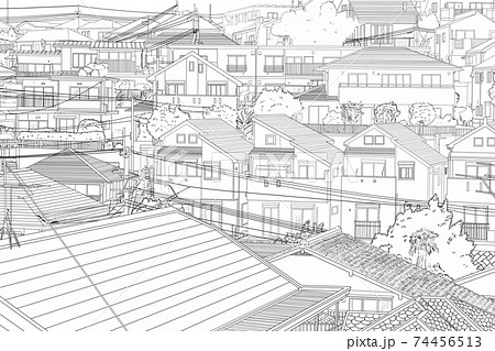 屋根から見た町線画のイラスト素材 [74456513] - PIXTA