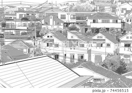 屋根から見た町トーン1のイラスト素材
