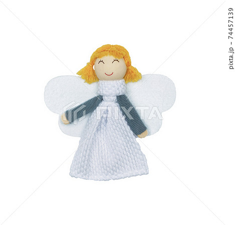 angel with red hair in a White dress isolated  74457139