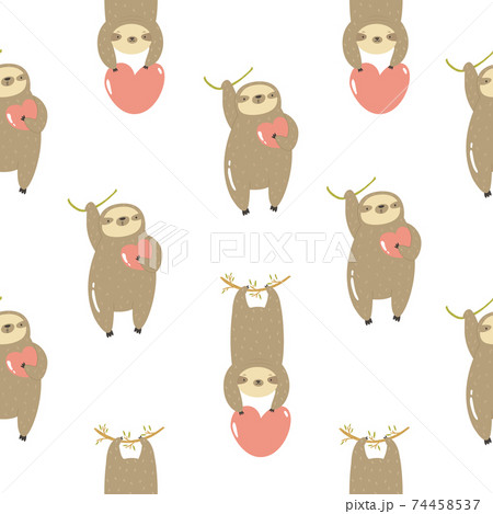 Seamless pattern with cute sloths hanging on a tree. Seamless pattern with cute sloths hanging on a tree. 74458537
