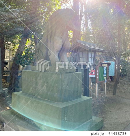 幸福の前触れ狛犬にかかる虹 74458733