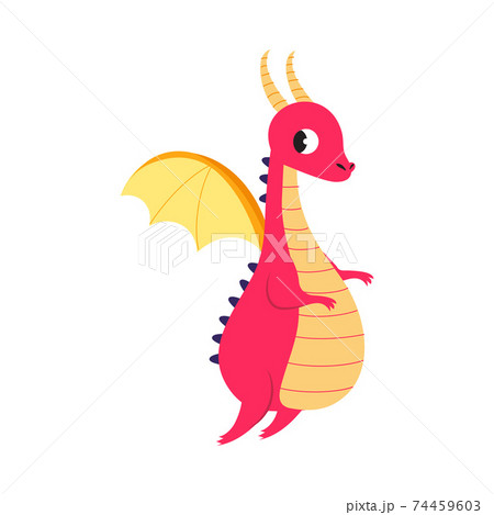 Cute Little Dragon with Wings, Funny Fantastic Creature Character Cartoon Style Vector Illustration 74459603
