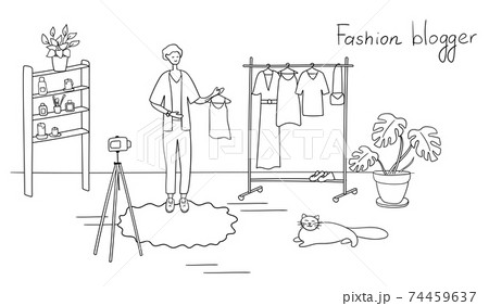 Fashion Blogger Showing Trendy Clothes To のイラスト素材