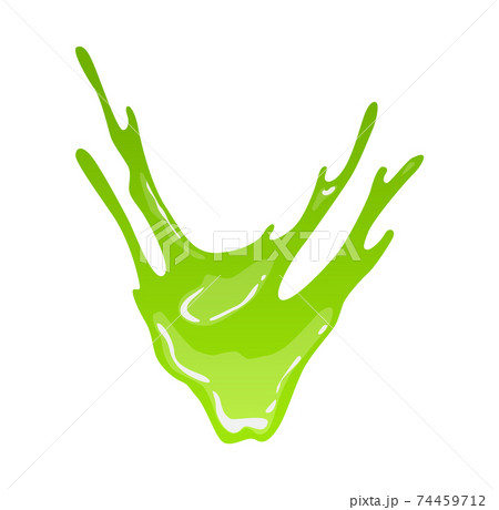 Green slime. Goo blob splashes, toxic dripping mucus. Slimy splodge and drops, liquid borders. Cartoon isolated vector decorative forms of playing blotch. Snot 74459712