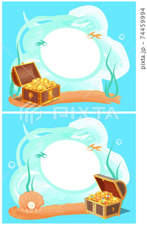 Photo Frame with Chests Full of Gold at Sea Bottom 74459994