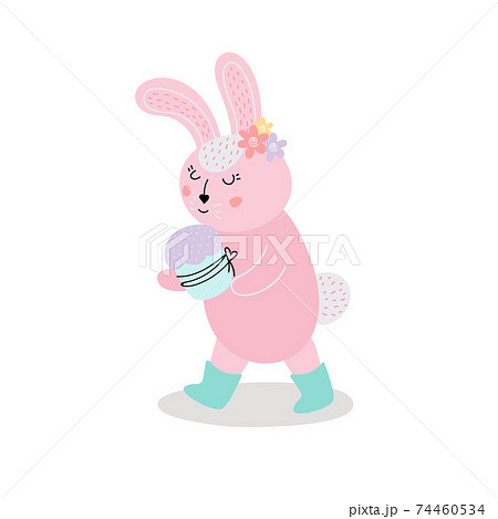 Pink Easter bunny and cake. vector illustration 74460534