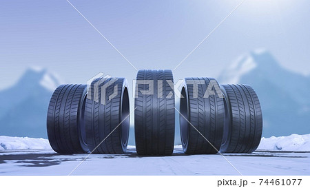 Loop four car wheels drive on a snowy road 74461077