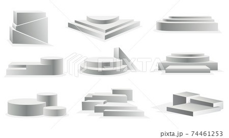 Collection of podium realistic. Showroom pedestals floor stage platforms vector isolated mockup. 3D realistic empty podiums with steps. Concept of showcase for product, promotion sale or presentation Collection of podium realistic. Showroom pedestals floor stage platforms vector isolated mockup. 3D realistic empty podiums with steps. Concept of showcase for product, promotion sale or presentation 74461253