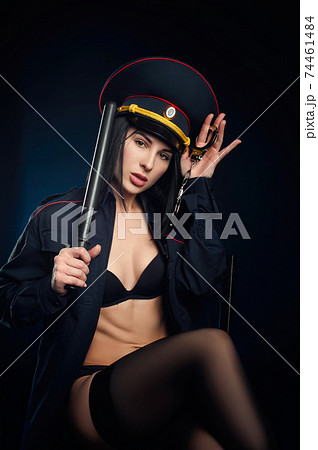 Portrait of a woman in a Russian police uniform English translation police Portrait of a woman in a Russian police uniform English translation police 74461484