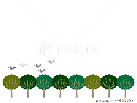 森と空を飛ぶ鳥 イラストのイラスト素材