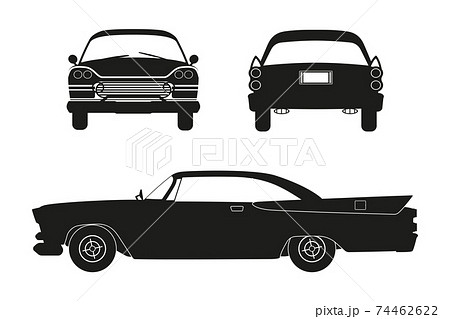 Black silhouette of retro car. Vintage - Stock Illustration