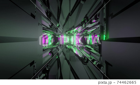 3d illustration of geometric labyrinth with neon lights 3d illustration of geometric labyrinth with neon lights 74462665