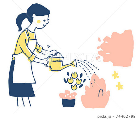花に水やりをする女性のイラスト素材