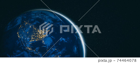 Planet earth globe view from space showing realistic earth surface and world map 74464078