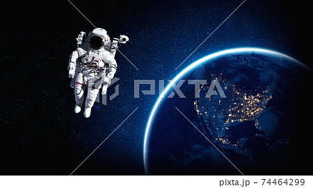 Astronaut spaceman do spacewalk while working for space station 74464299