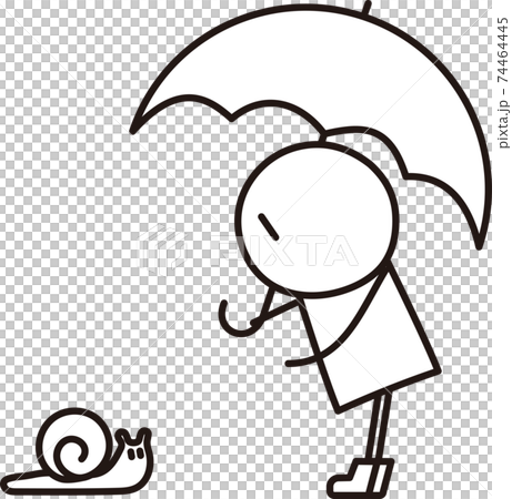 カタツムリに出会った雨の日に傘を持っている人のベクターイラスト性別なしのイラスト素材