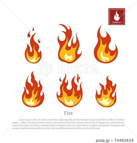 Fire on white background. Isolated flames in flat style. Firefighters icons Fire on white background. Isolated flames in flat style. Firefighters icons 74465639