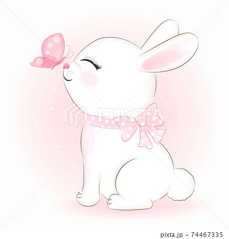 Cute Bunny and butterfly hand drawn cartoon... - Stock Illustration  [74467335] - PIXTA