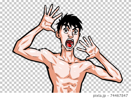 驚き　裸　恐怖　男　のけぞる　スリラー　ホラー 74467847